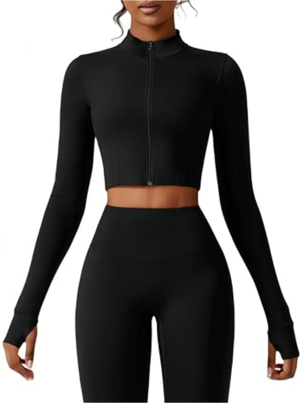 Women's Full Zip Athletic Crop Jacket Thumbhole Long Sleeve Workout Yoga